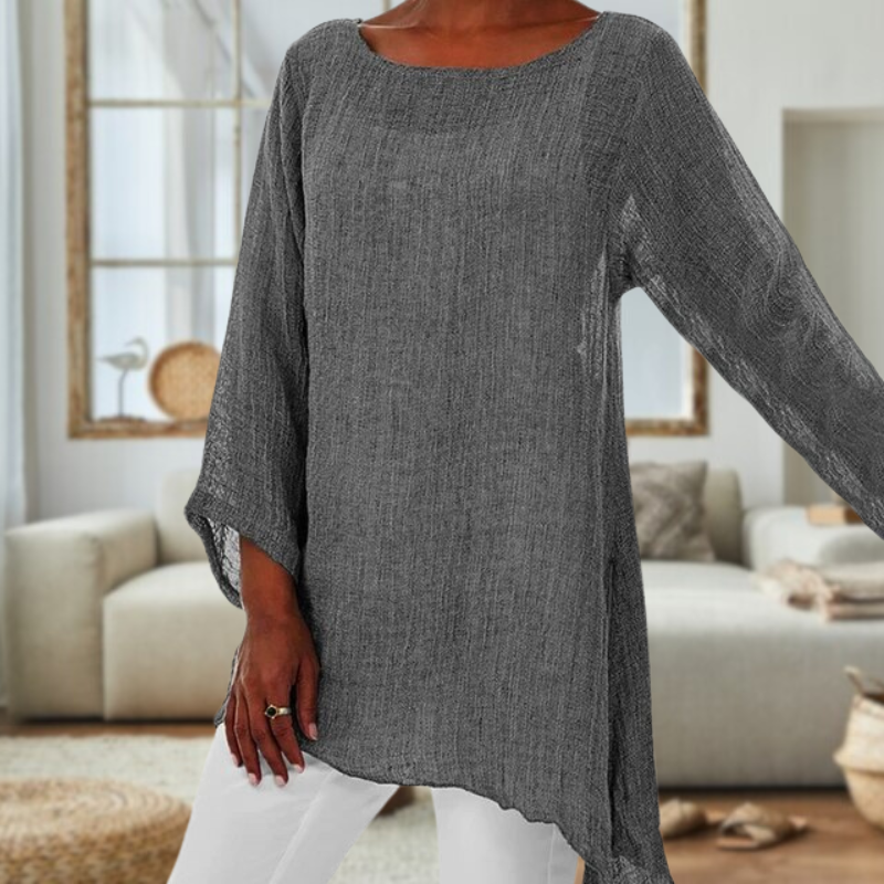Chique linnen blouse met lange mouwen en ronde hals – Emilia