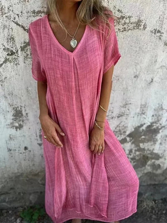 Zomerjurk dames lang luchtig ademend met korte mouw – Rabia