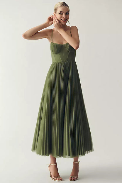 Tule midi-jurk met bustier en plissérok – Elise