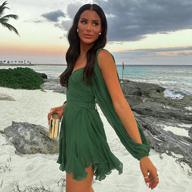 Off-shoulder mini jurk met dierenprint of effen kleur – Esmée
