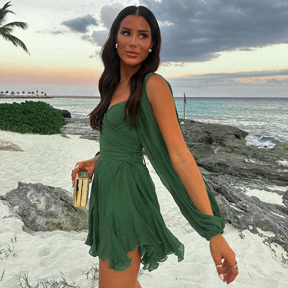 Off-shoulder mini jurk met dierenprint of effen kleur – Esmée