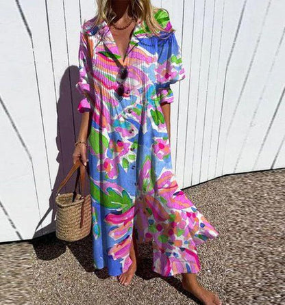 Lange Bloemenjurk Dames Elegant Vloeiend Design – Yalina