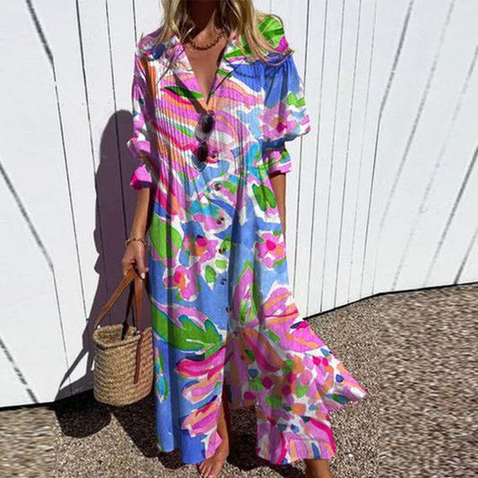 Lange Bloemenjurk Dames Elegant Vloeiend Design – Yalina