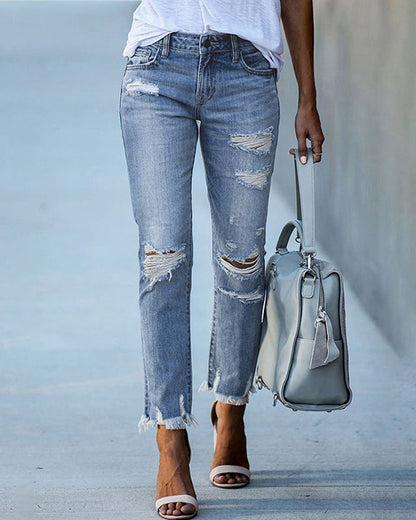 Slim-fit stretch jeans met subtiele scheuren – Naomi