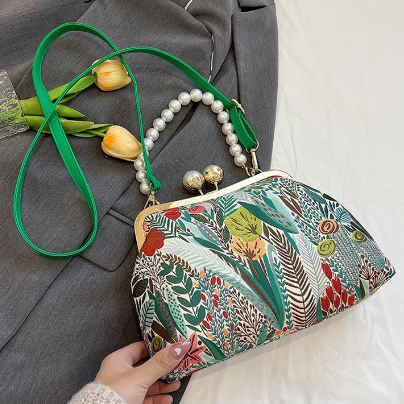 Bloemen clutch met parelketting voor dames – Alurelle