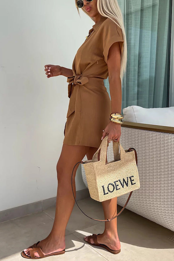 Linnen katoen playsuit met revers en korte mouwen – Lara