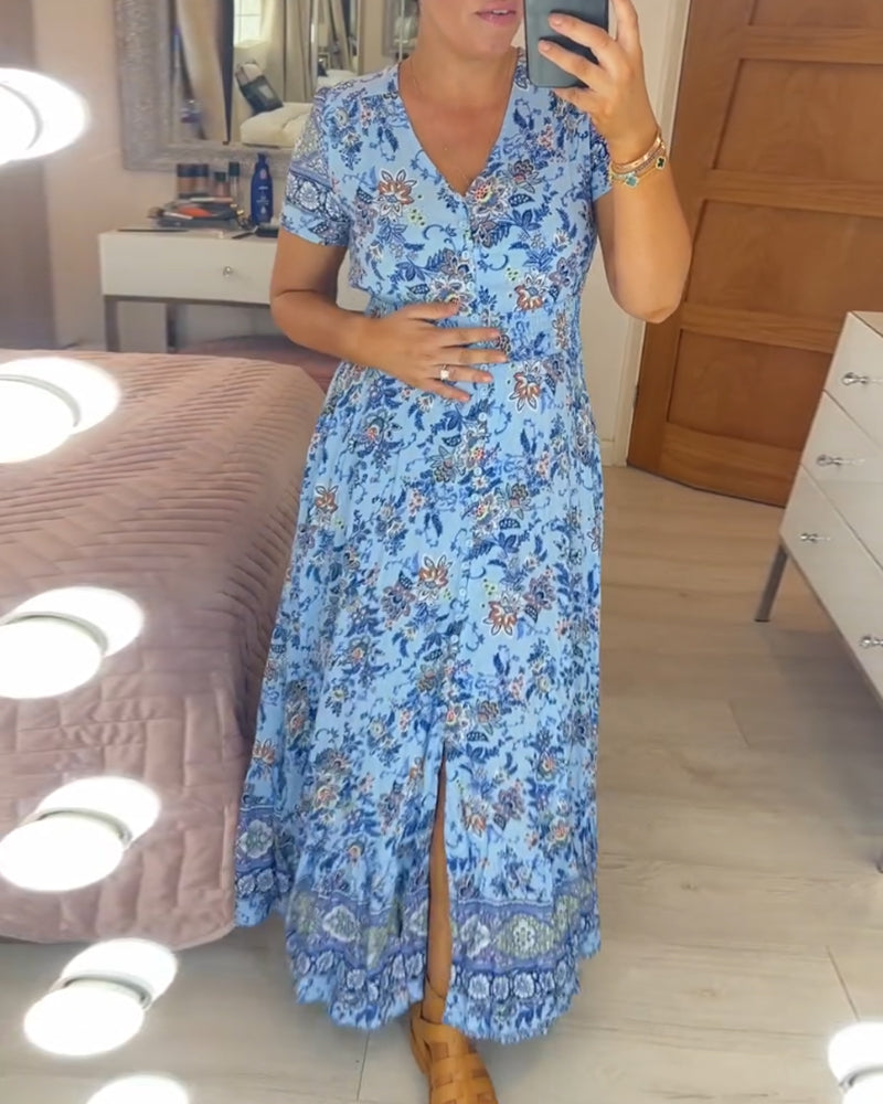 Maxi Bloemenjurk V-Hals Zomerlook Elegant – Yara
