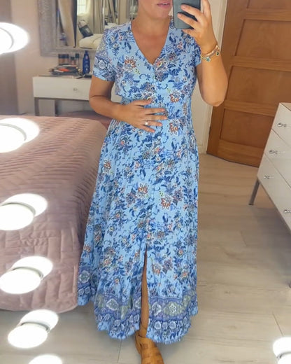 Maxi Bloemenjurk V-Hals Zomerlook Elegant – Yara