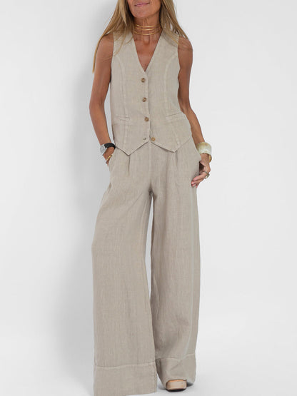 Twee-delige dames set vest en wijde broek – Ella