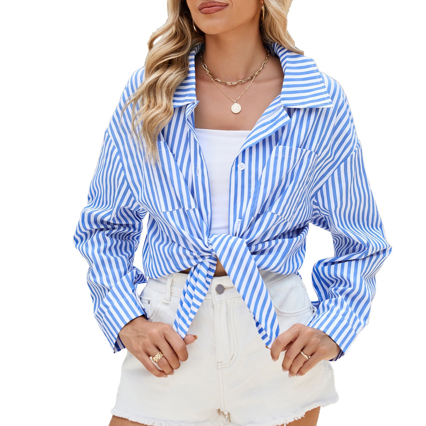 Losse Gestreepte Shirt Met Knopen Voor Vrouwen – Abby