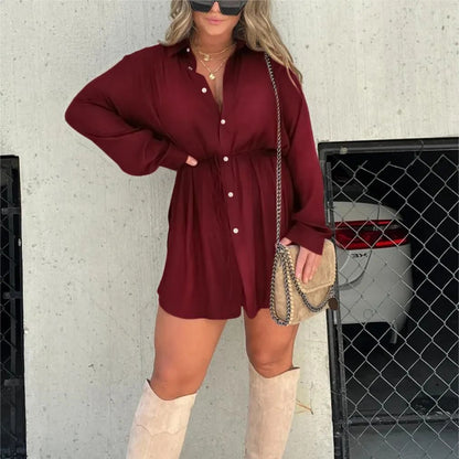 Blousejurk met ingebouwde short en ceintuur dames – Marisse