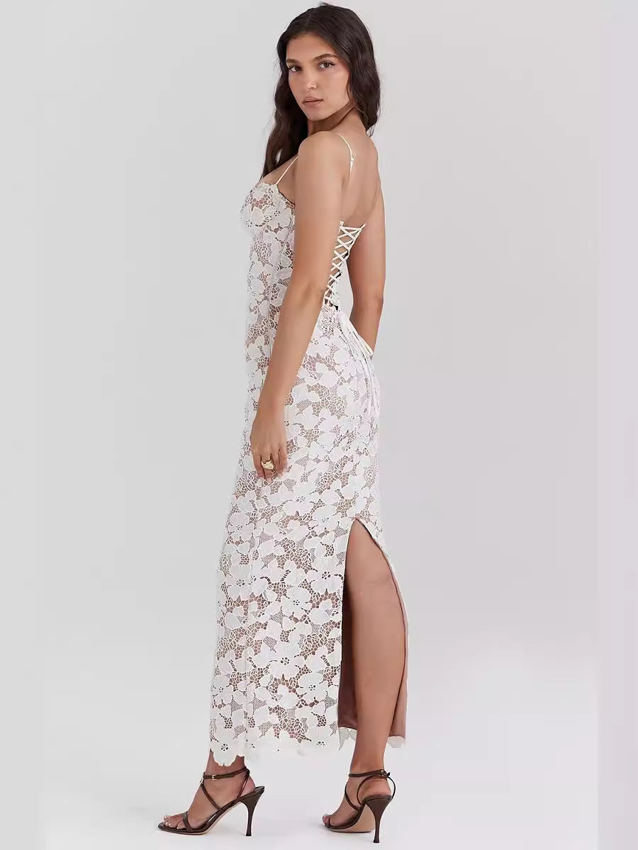 Luxe kanten maxi jurk met bloemenmotief – Leyla