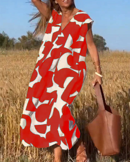 Dames Gedrukte Zomerjurk V-hals Elegant Comfort – Serina