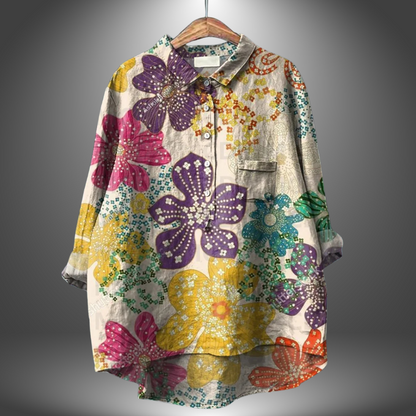 Dames Handgemaakte Bloemenblouse Ademend Comfort Elegant – Evelise