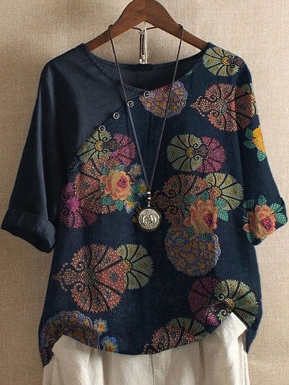Zomerblouse Bloemenprint Losse Pasvorm Grote Maten – Felice