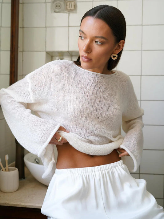 Oversized gehaakte trui met holo-effect voor dames – Fleur