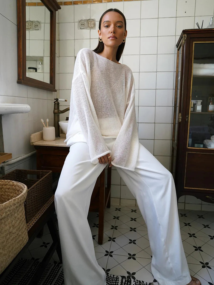 Oversized gehaakte trui met holo-effect voor dames – Fleur