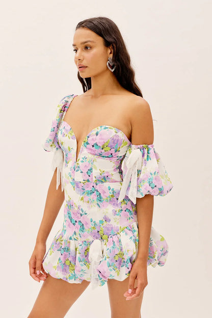 Bloemen mini jurk off shoulder met volant dames – Emilie