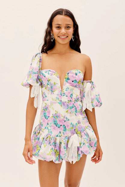 Bloemen mini jurk off shoulder met volant dames – Emilie
