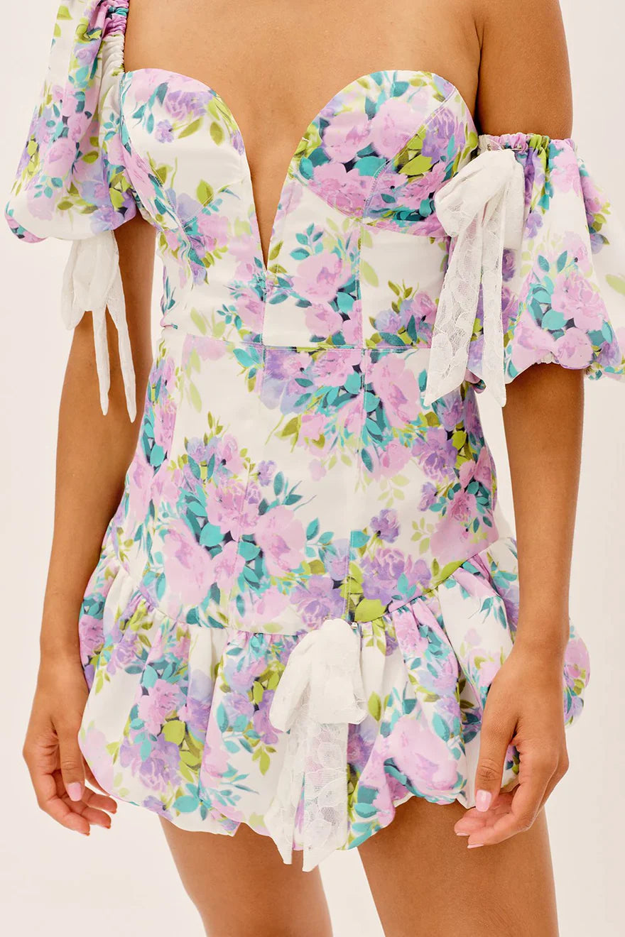 Bloemen mini jurk off shoulder met volant dames – Emilie