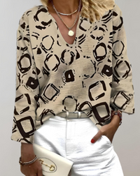 Stijlvolle Blouse Met Geometrisch Patroon En V-Hals – Leona