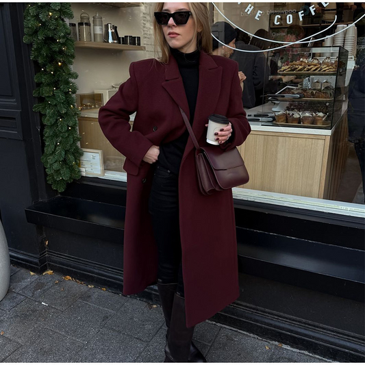 Rode wolmix dubbelzijdige trenchcoat voor dames – Evelina