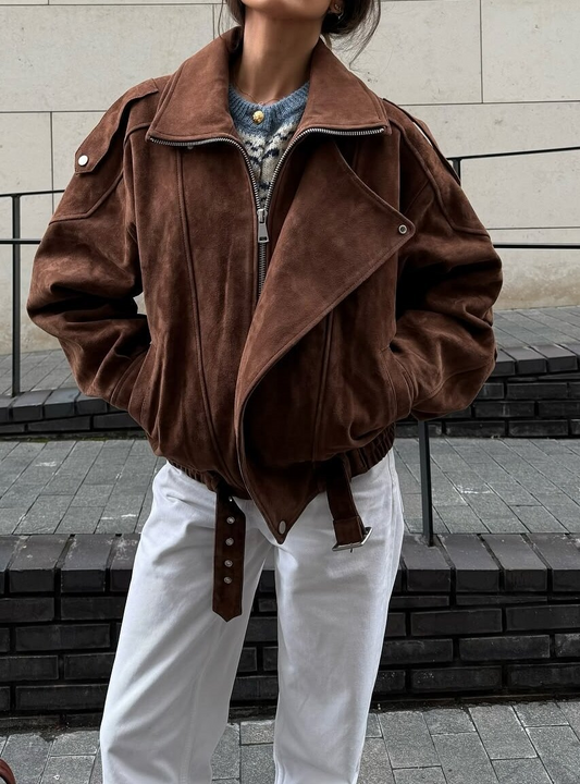 Oversized vintage suède korte jas voor dames – Jas