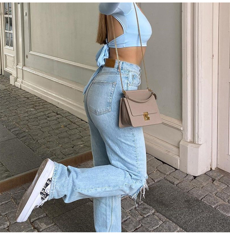 Hoge taille gescheurde rechte jeans voor dames – Naomi
