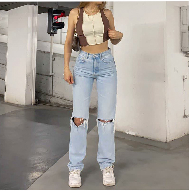 Hoge taille gescheurde rechte jeans voor dames – Naomi