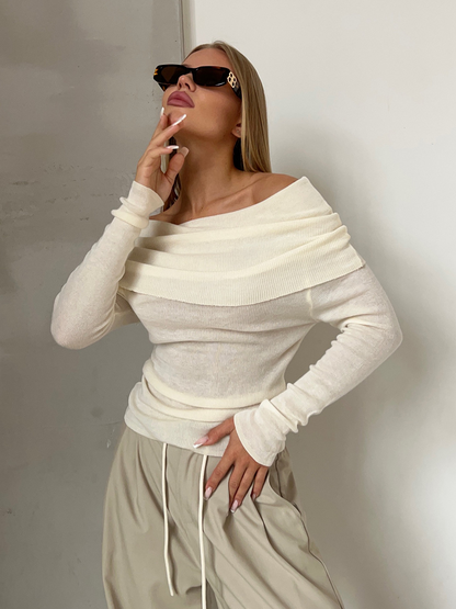 Elegante off-shoulder gebreide trui met lange mouwen – Isabella