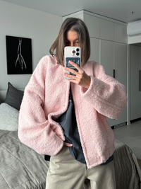 Fluffy roze nepleren jas voor dames – Milou
