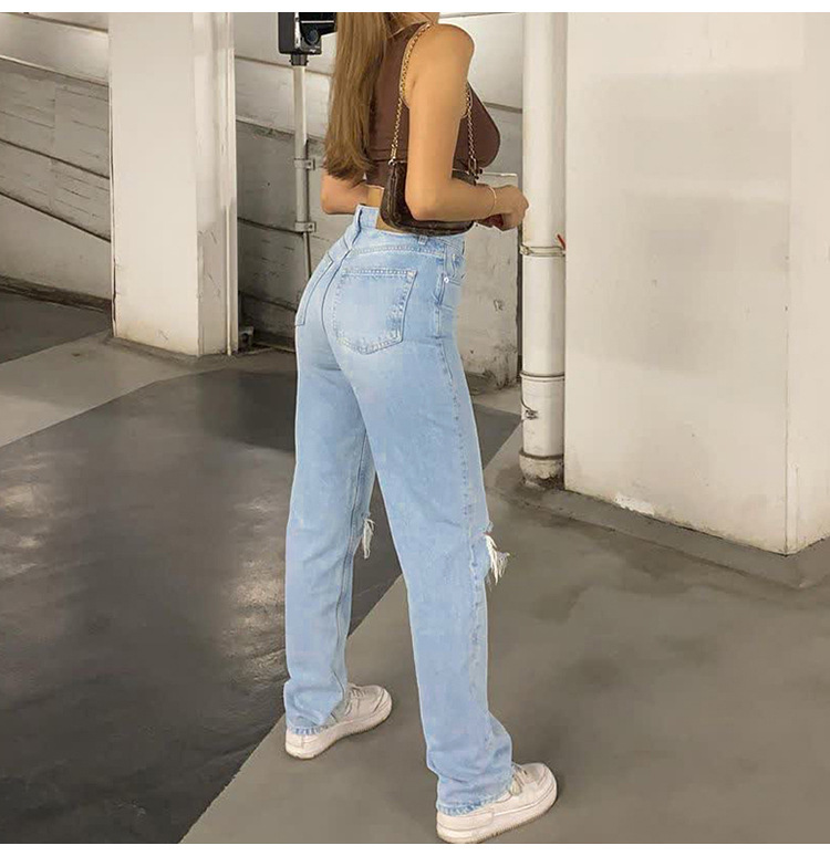 Hoge taille gescheurde rechte jeans voor dames – Naomi