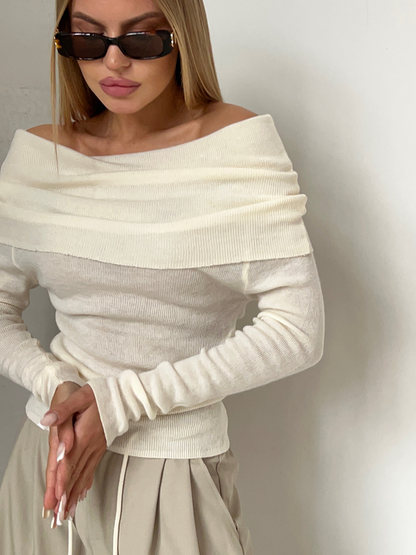 Elegante off-shoulder gebreide trui met lange mouwen – Isabella