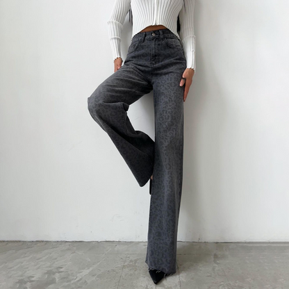 Trendy wijde pijpen jeans met leopardprint – Zoë