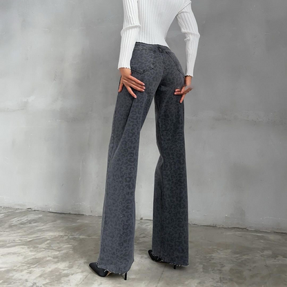 Trendy wijde pijpen jeans met leopardprint – Zoë