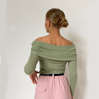 Elegante off-shoulder gebreide trui met lange mouwen – Isabella