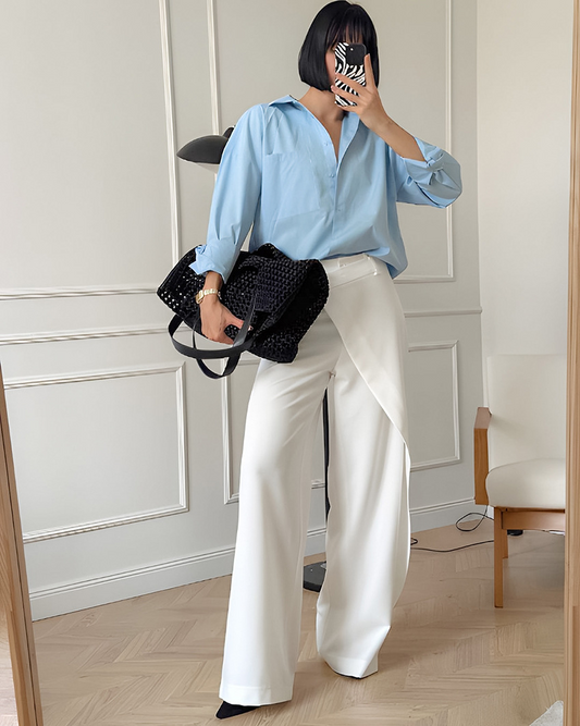 Asymmetrische hoge taille broek met wijde pijpen – Sophia
