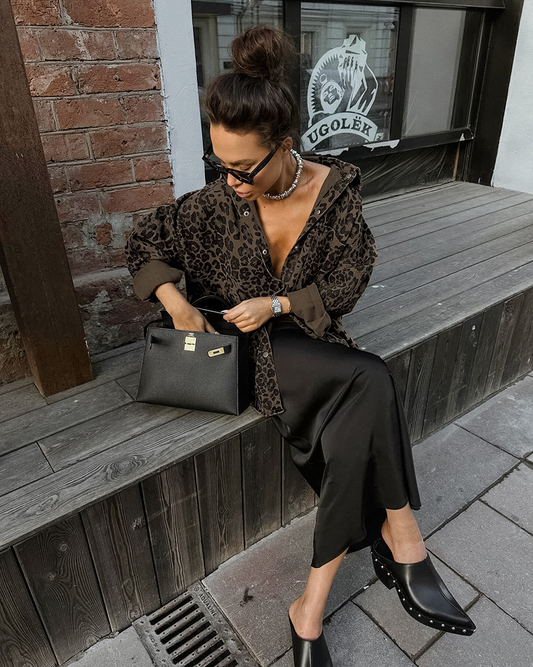 Preppy luipaardprint overhemd shacket met knopen – Mila