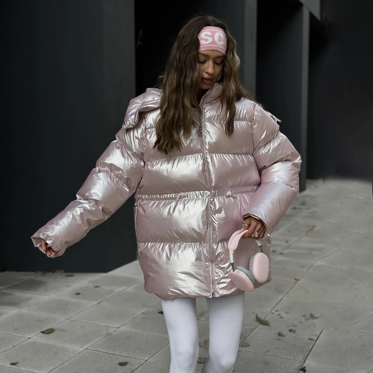 Oversized metallic satijnen pufferjas voor dames – Nova