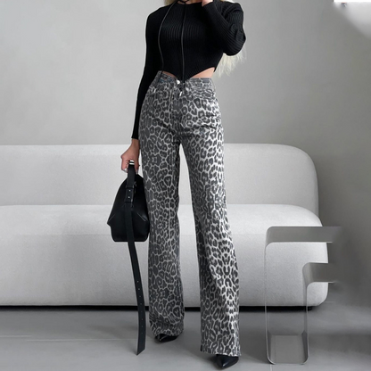 Trendy wijde pijpen jeans met leopardprint – Zoë