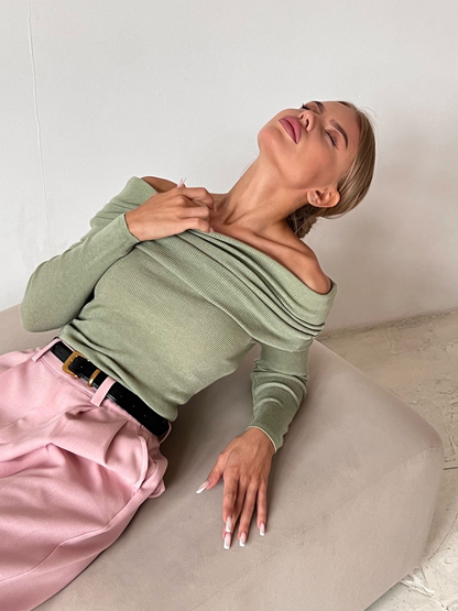 Elegante off-shoulder gebreide trui met lange mouwen – Isabella