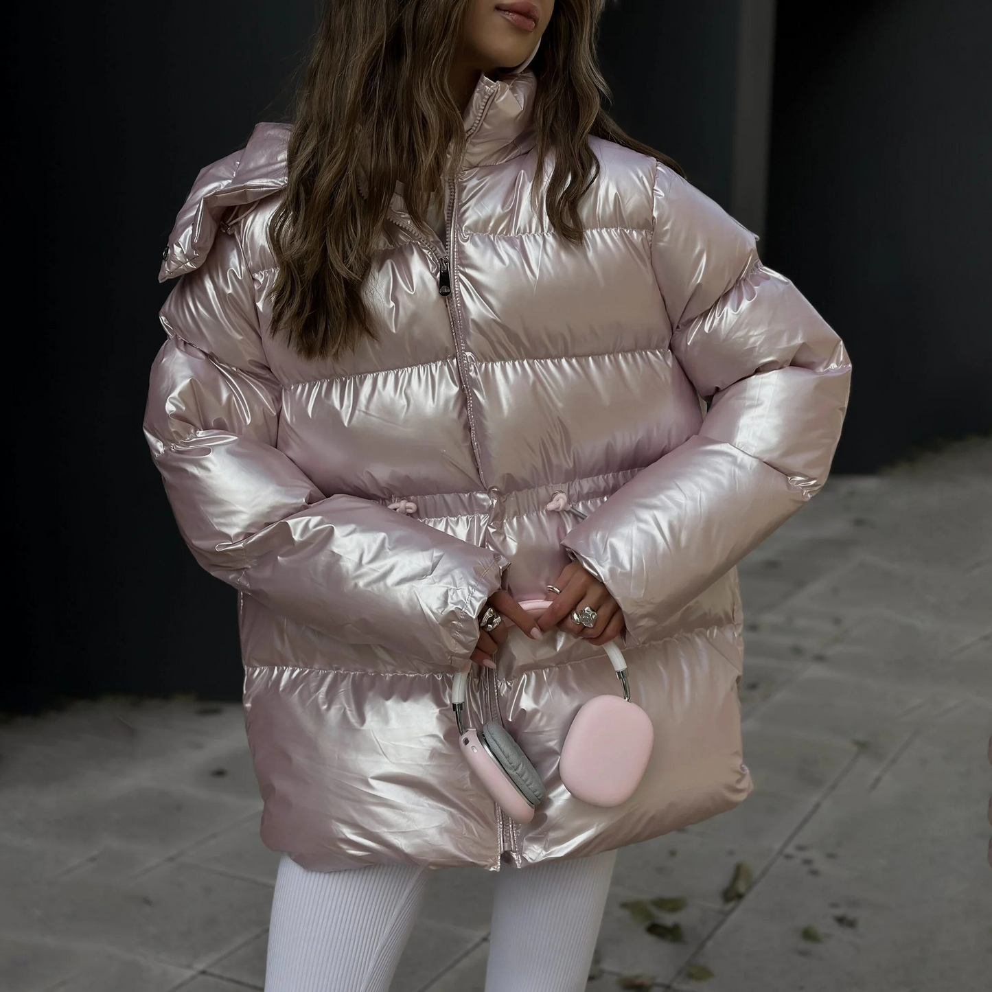 Oversized metallic satijnen pufferjas voor dames – Nova