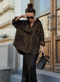 Preppy luipaardprint overhemd shacket met knopen – Mila
