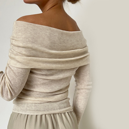 Elegante off-shoulder gebreide trui met lange mouwen – Isabella
