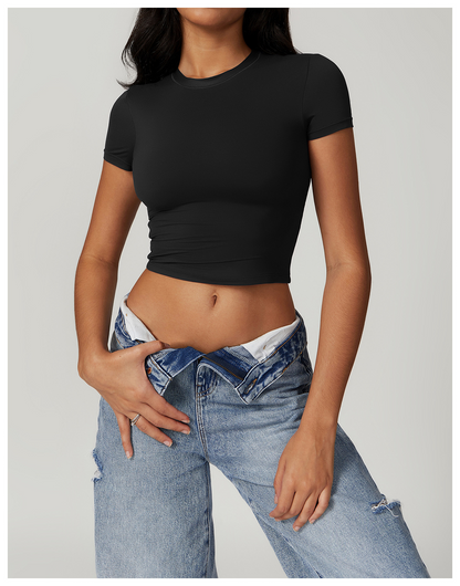 Casual cropped T-shirt met korte mouwen – Sophie