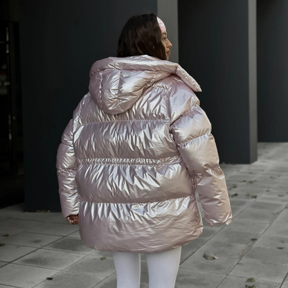 Oversized metallic satijnen pufferjas voor dames – Nova