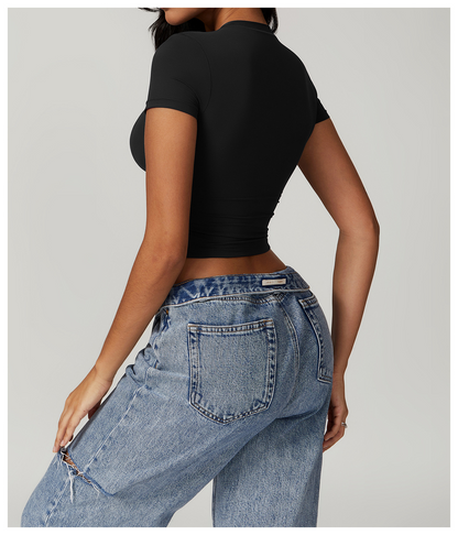 Casual cropped T-shirt met korte mouwen – Sophie