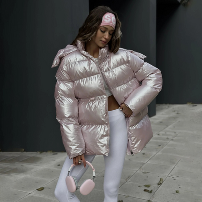 Oversized metallic satijnen pufferjas voor dames – Nova
