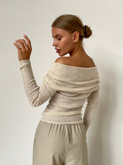 Elegante off-shoulder gebreide trui met lange mouwen – Isabella