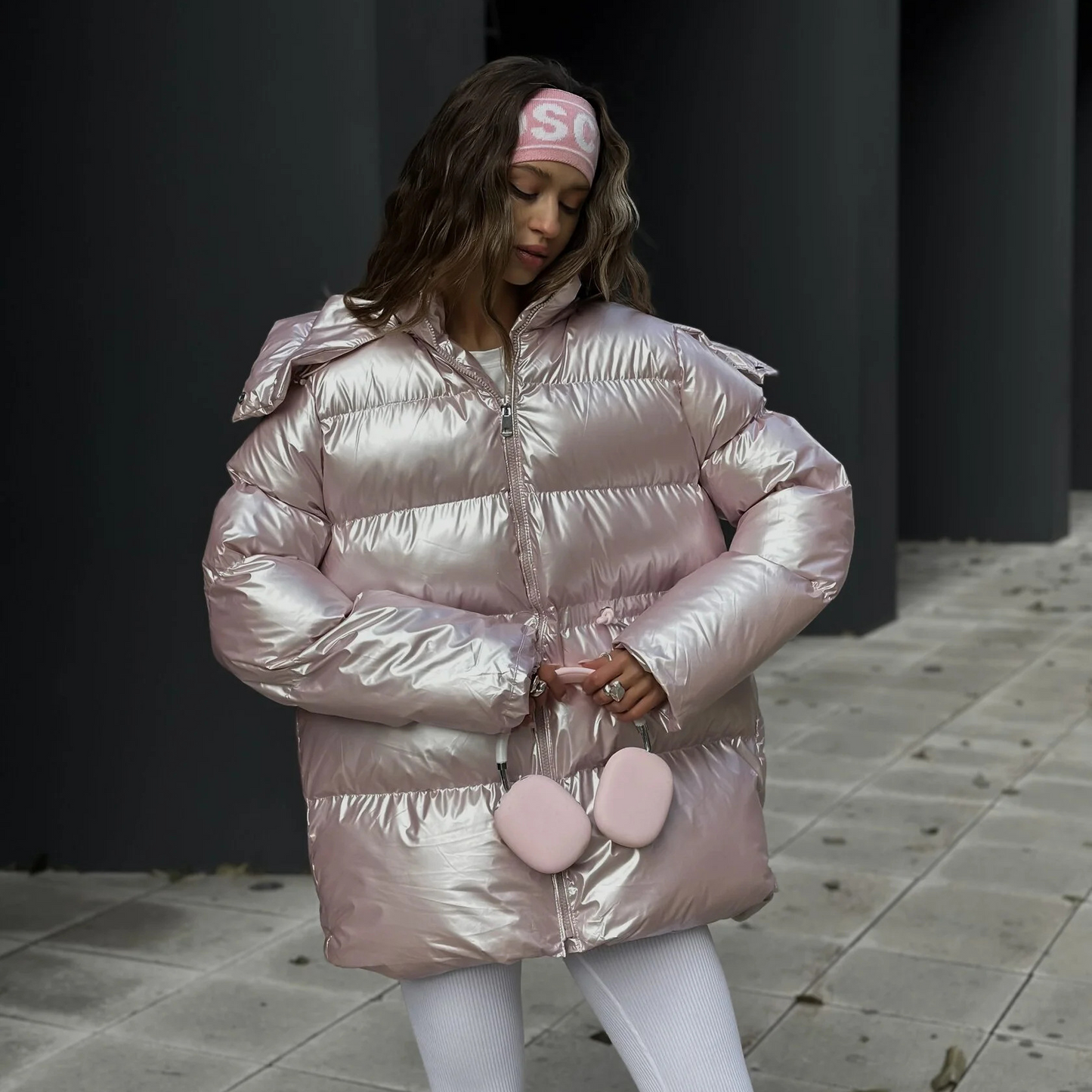 Oversized metallic satijnen pufferjas voor dames – Nova